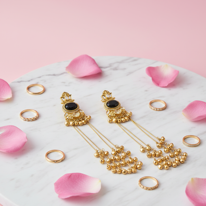 Black Stone Earrings – Rose Petal Flat Lay