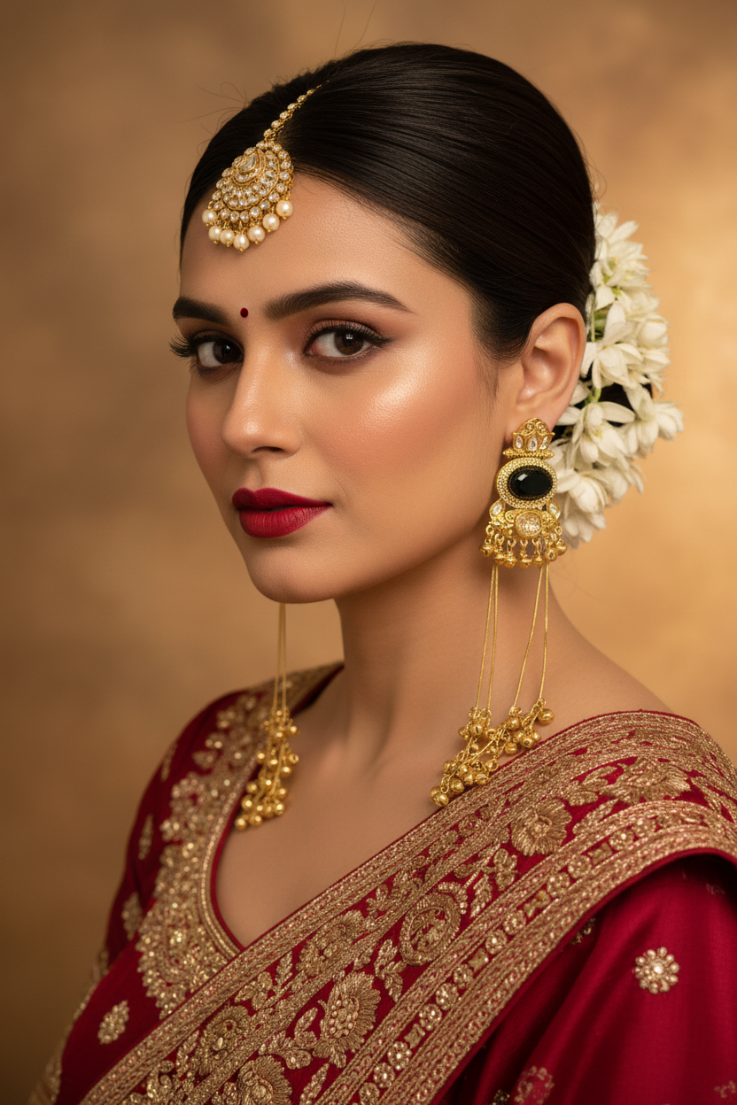 Black Stone Tassel Earrings – On Model