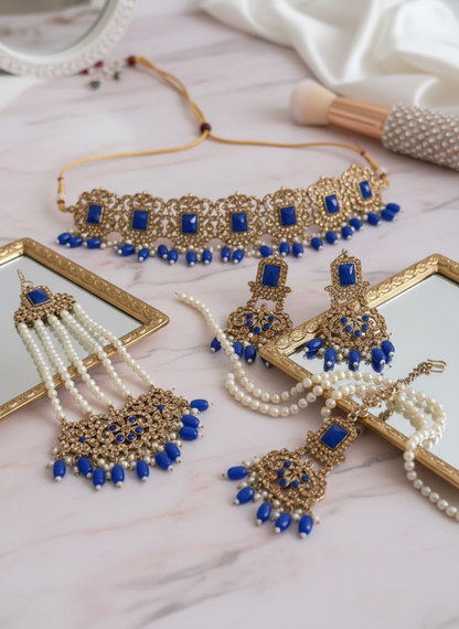 Blue Kundan Set - Blush Pink Marble Vanity