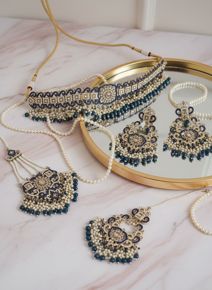 Blue Kundan Set - Blush Pink Marble Vanity