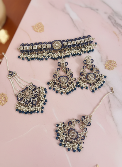 Blue Kundan Set - Pastel Pink with Marble