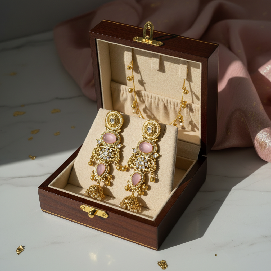 Blush Pink Earrings in Jewellery Box
