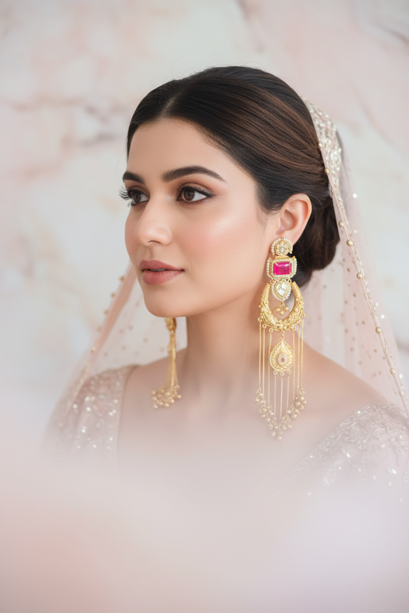 Bridal ear chains on model