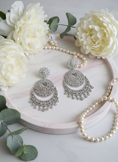 Chandbali earrings on marble tray