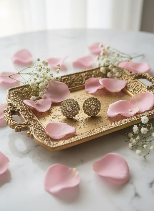 Crystal earrings on baroque tray
