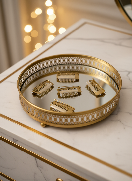 Dupatta Clips close-up in luxury vanity tray