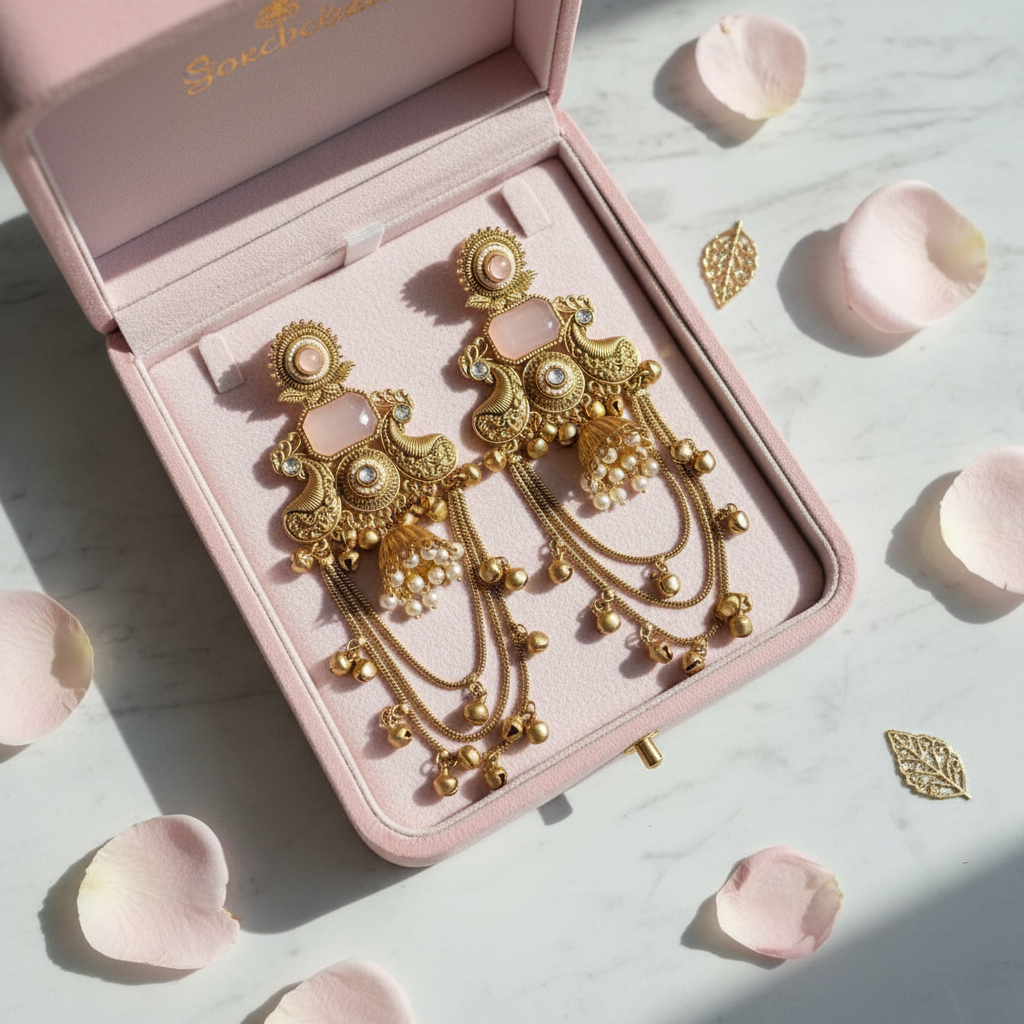 Earrings with rose petals