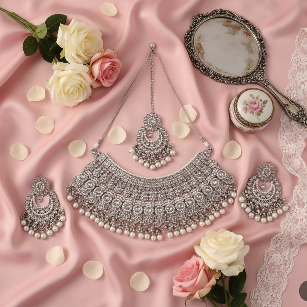 Elegant Silver Jewellery Flat Lay