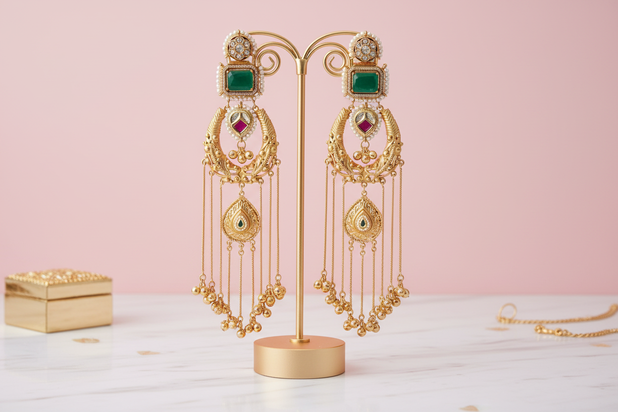 Emerald Earrings on Stand
