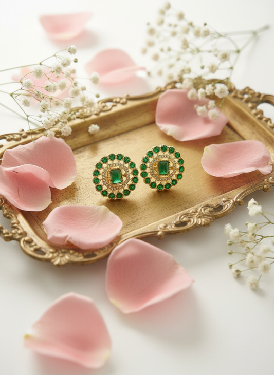 Emerald earrings vintage tray