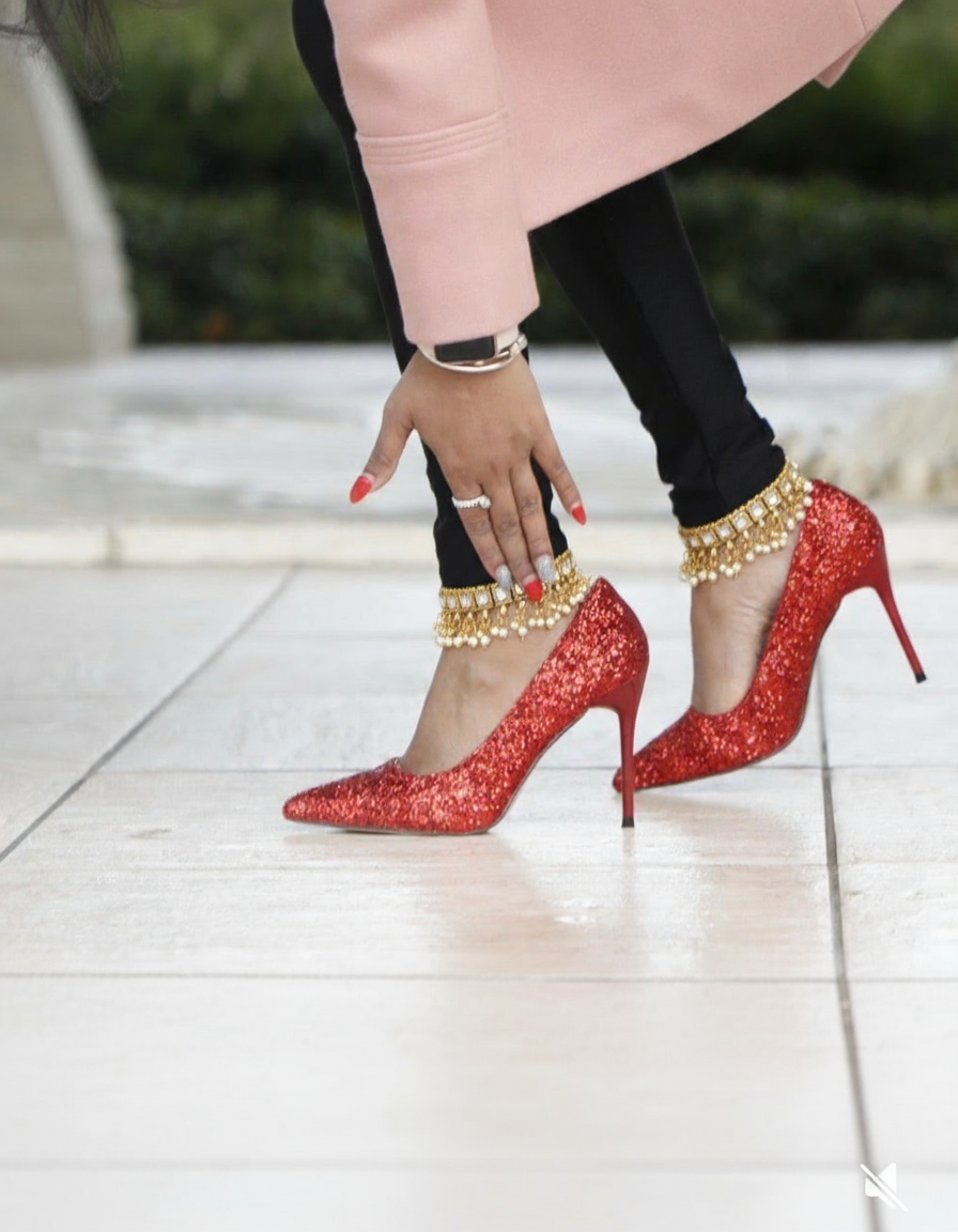 Gold Anklets on Both Feet