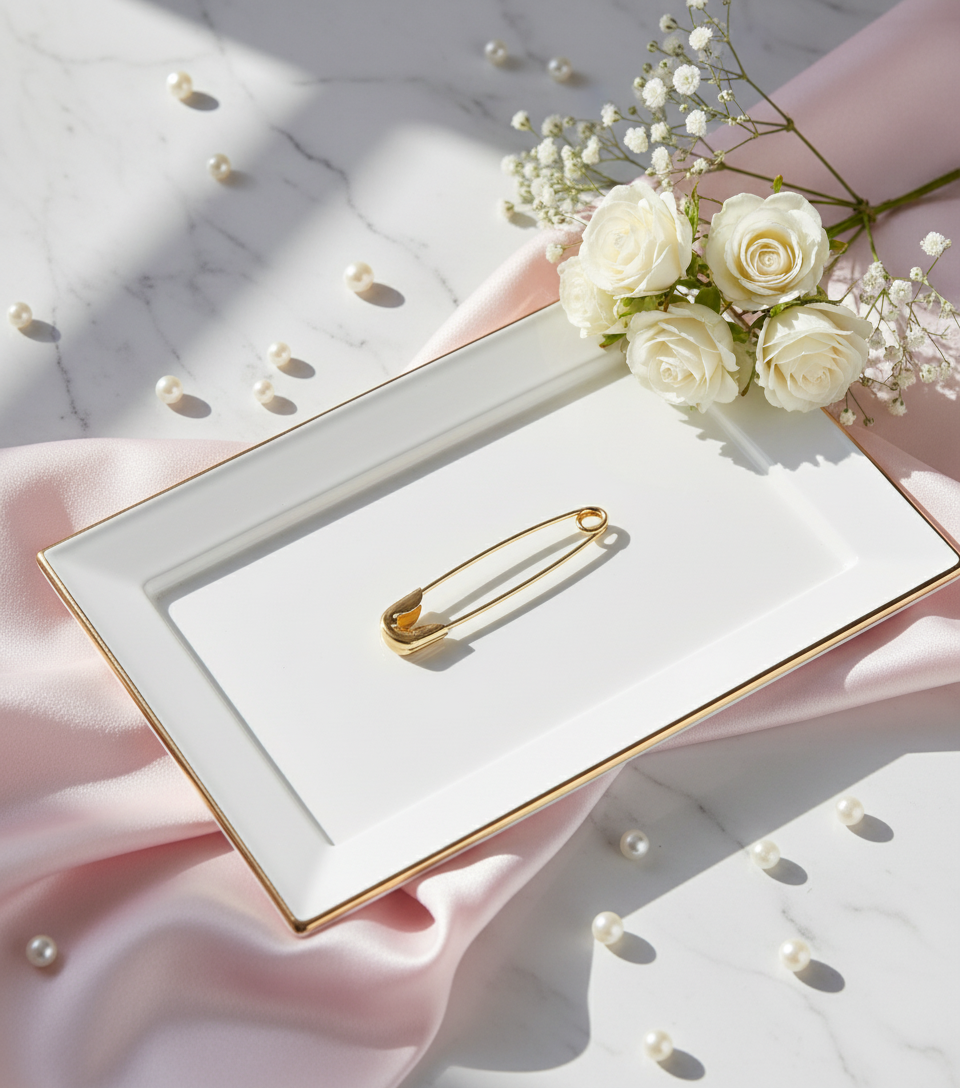 Gold Brooch White Lacquered Tray