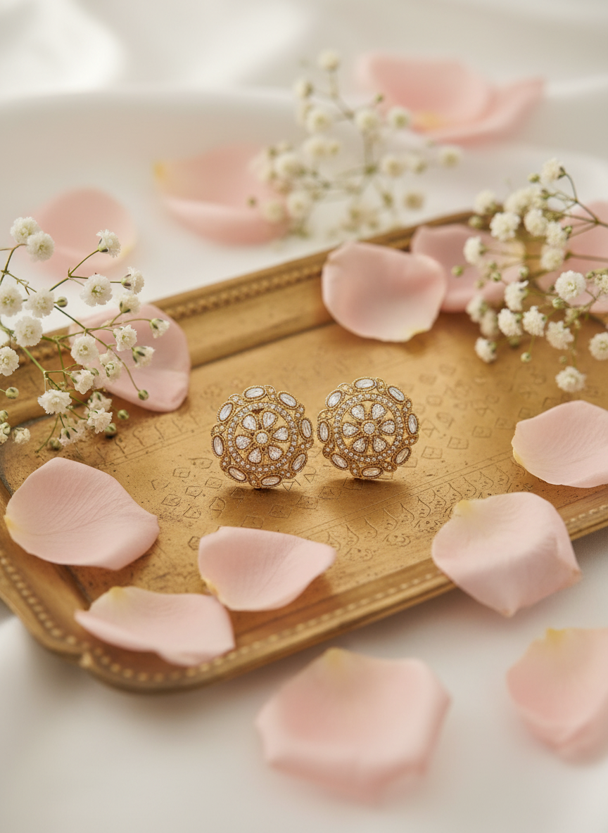 Gold floral earrings vintage tray