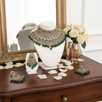 Gold & Green Choker Necklace Set