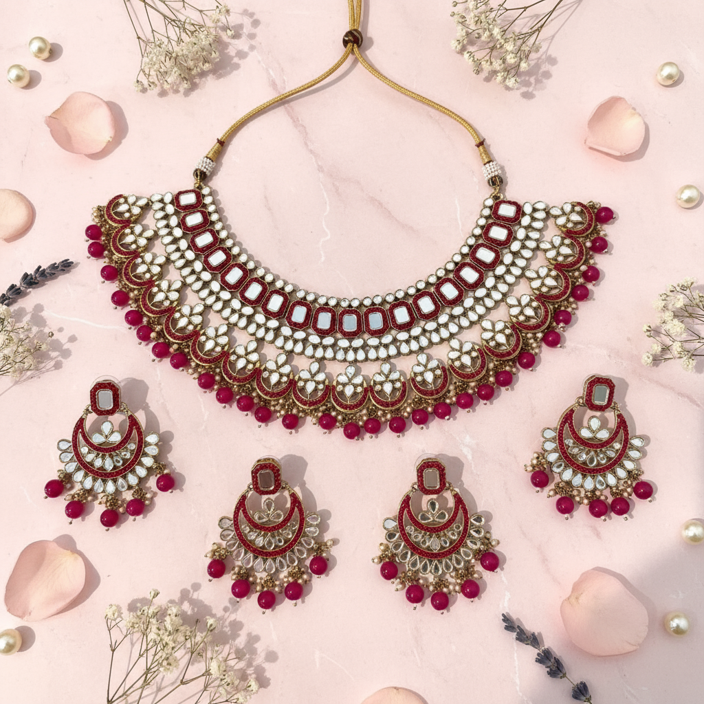 Gold & Hot Pink Necklace Set