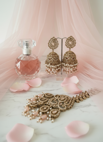 Gold Jewellery Set with Pink Background