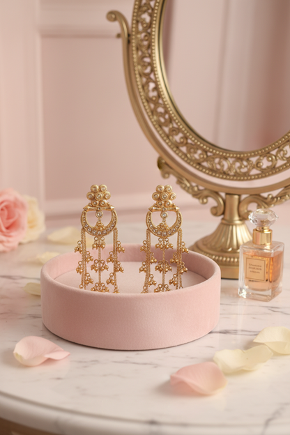 Gold Jhumka Earrings - White Stone Luxury Vanity