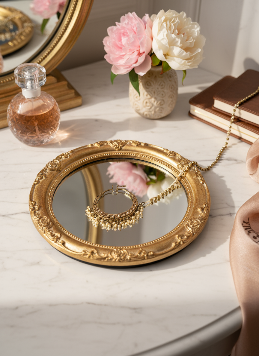 Gold nose ring close-up on luxury vanity