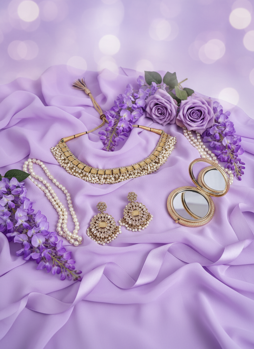 Gold Pearl Lavender Chiffon