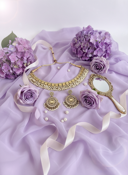 Gold Pearl Lavender Organza