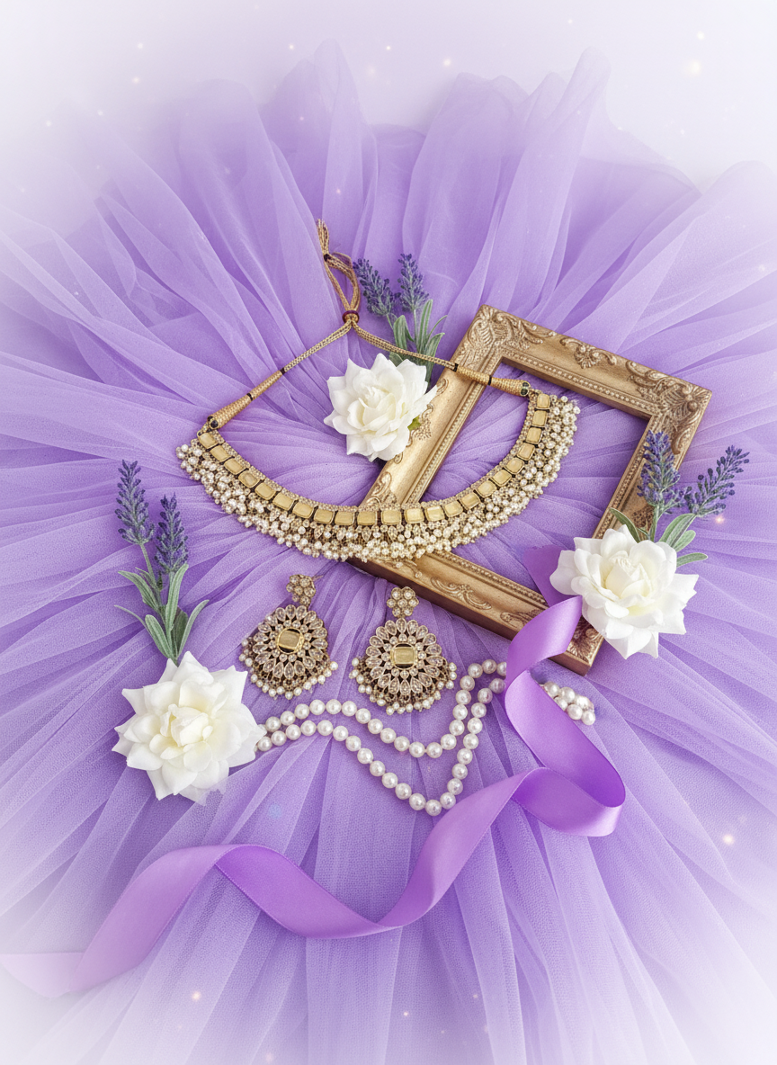 Gold Pearl Lavender Tulle Glow