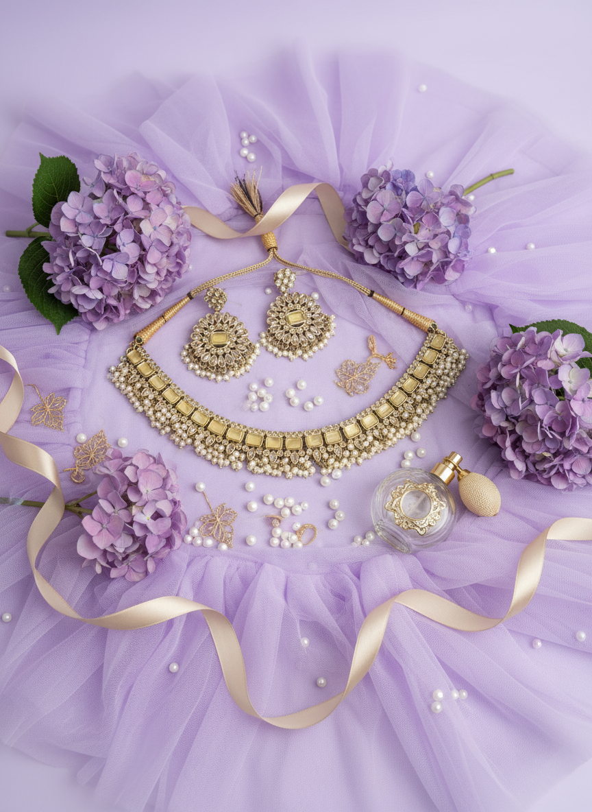 Gold Pearl Lavender Tulle