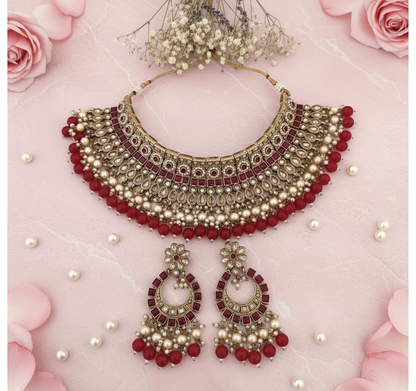 Gold & Red Choker Necklace Set