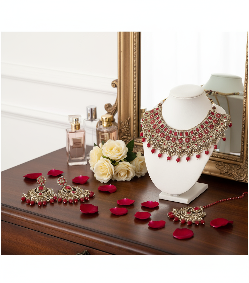 Gold & Red Necklace Set