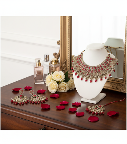 Gold & Red Necklace Set