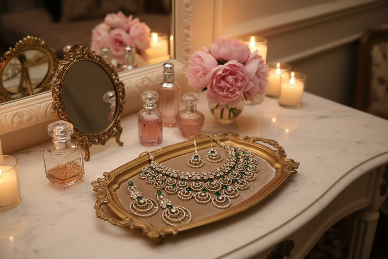 Gold Vanity Tray with Peonies