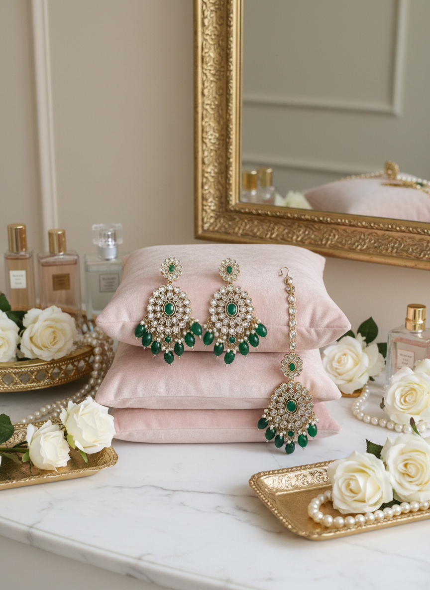 Green & Gold Set - Stacked Cushions Display