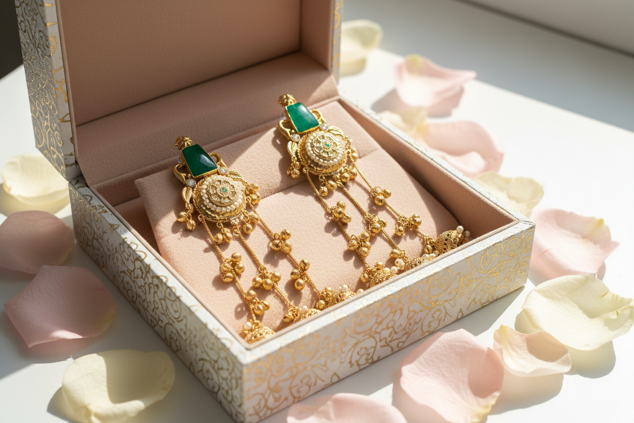 Green jhumka in luxury gift box