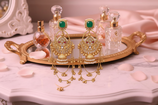 Green Stone Chandbali - Luxury Vanity Setup