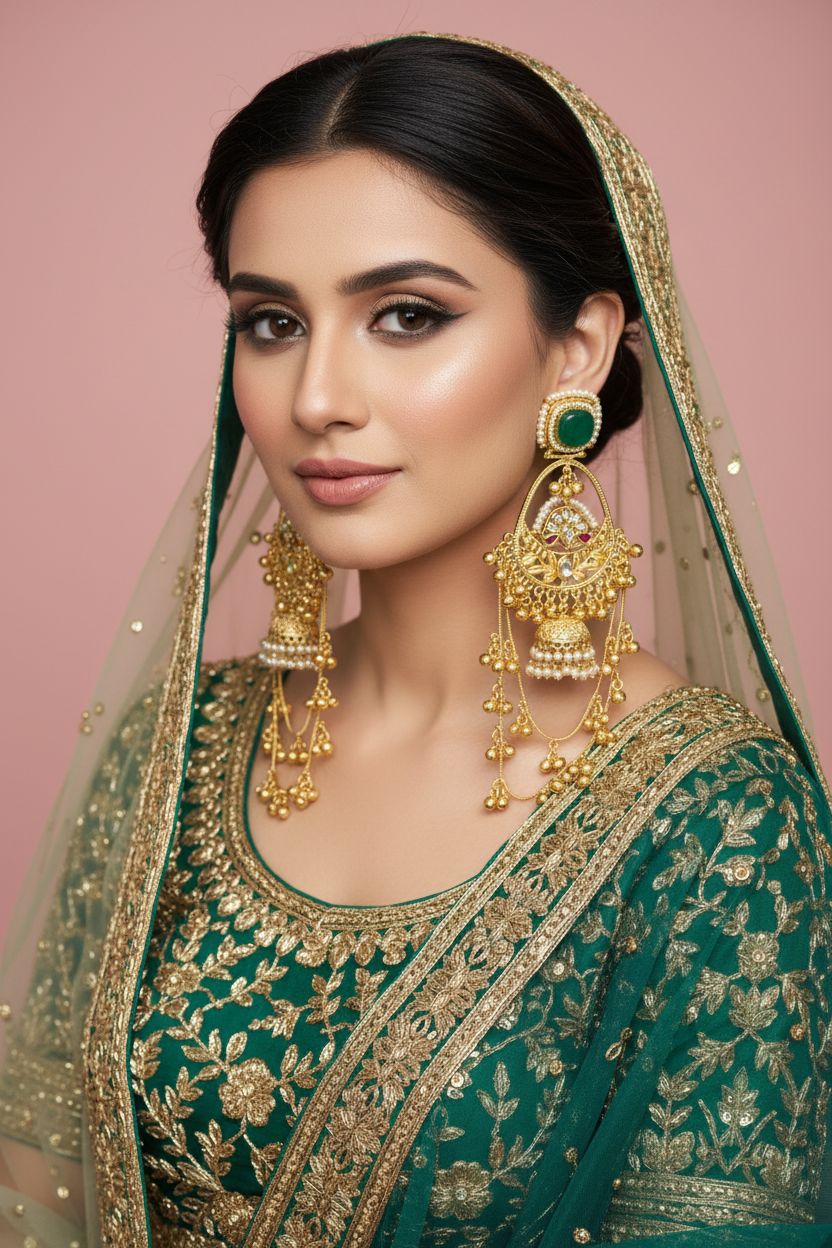 Green Stone Chandbali on Bridal Model