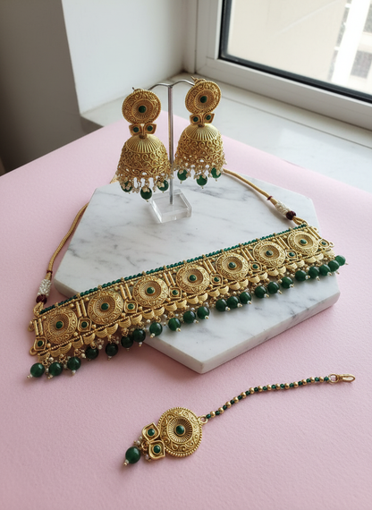 Green stone jewelry set - clean luxury styling