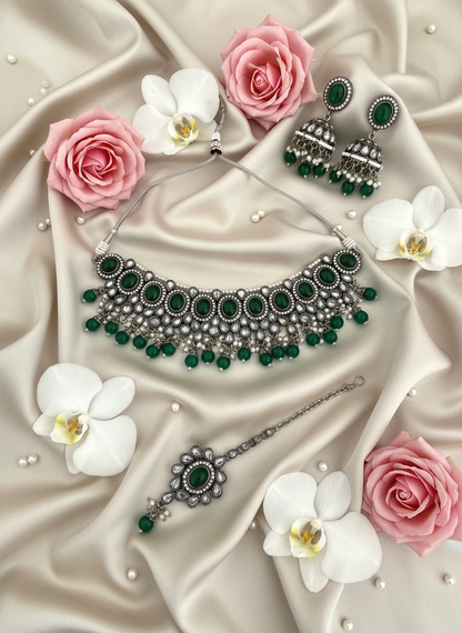 Green Stone Jewelry Set - Luxury Bridal Styling