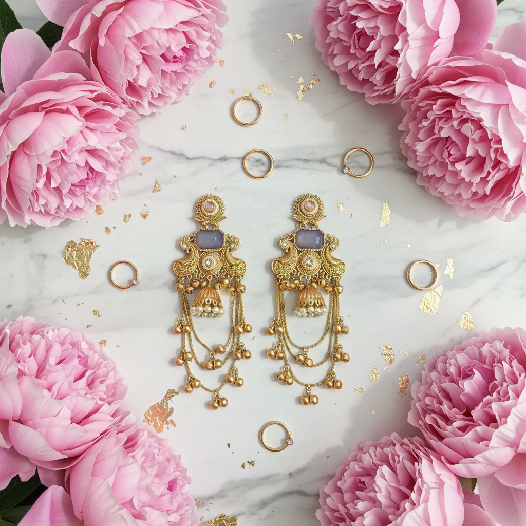 Grey Blue Stone - Actual Earrings Marble Flat Lay