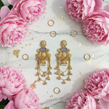 Grey Blue Stone - Actual Earrings Marble Flat Lay