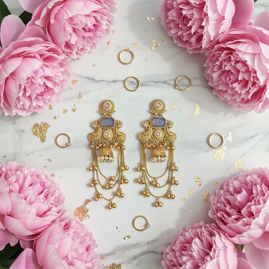 Grey Blue Stone - Actual Earrings Marble Flat Lay