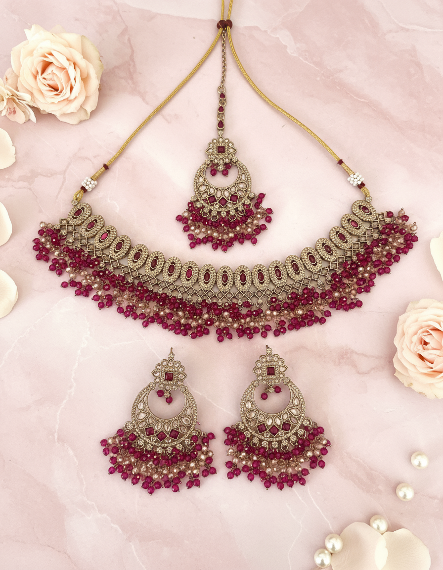 Hot Pink & Gold Necklace Set