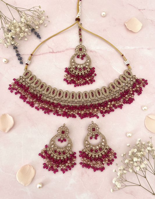 Hot Pink & Gold Necklace Set