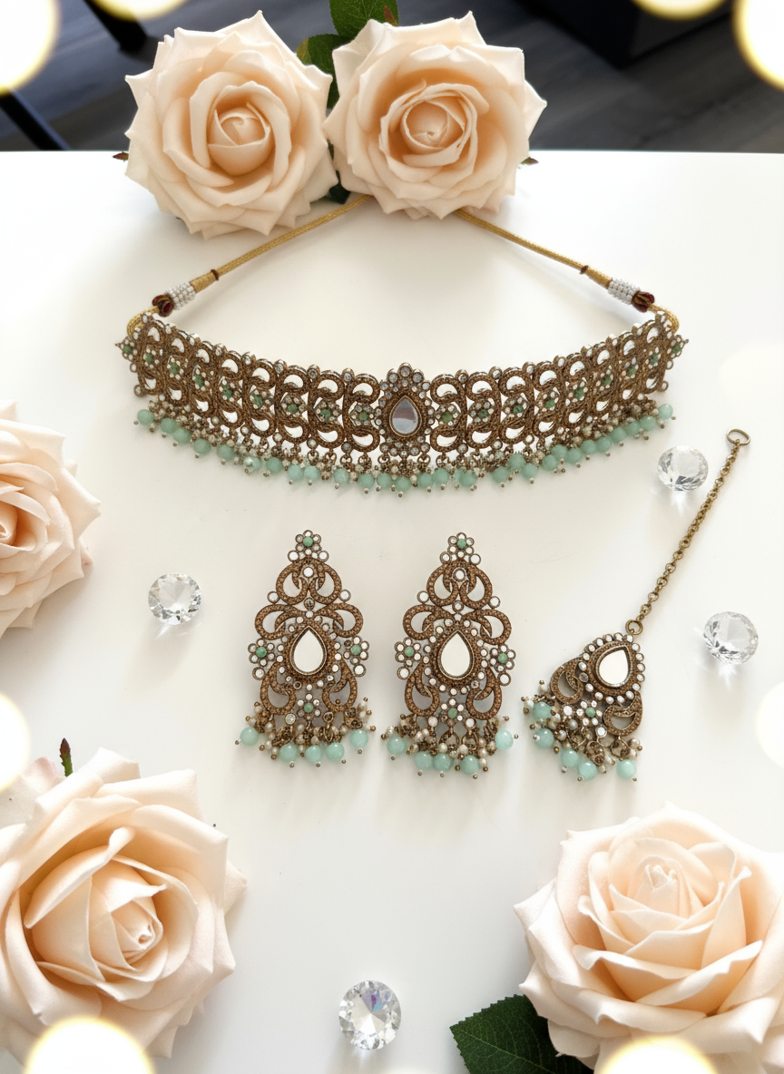 Ivory white with champagne roses