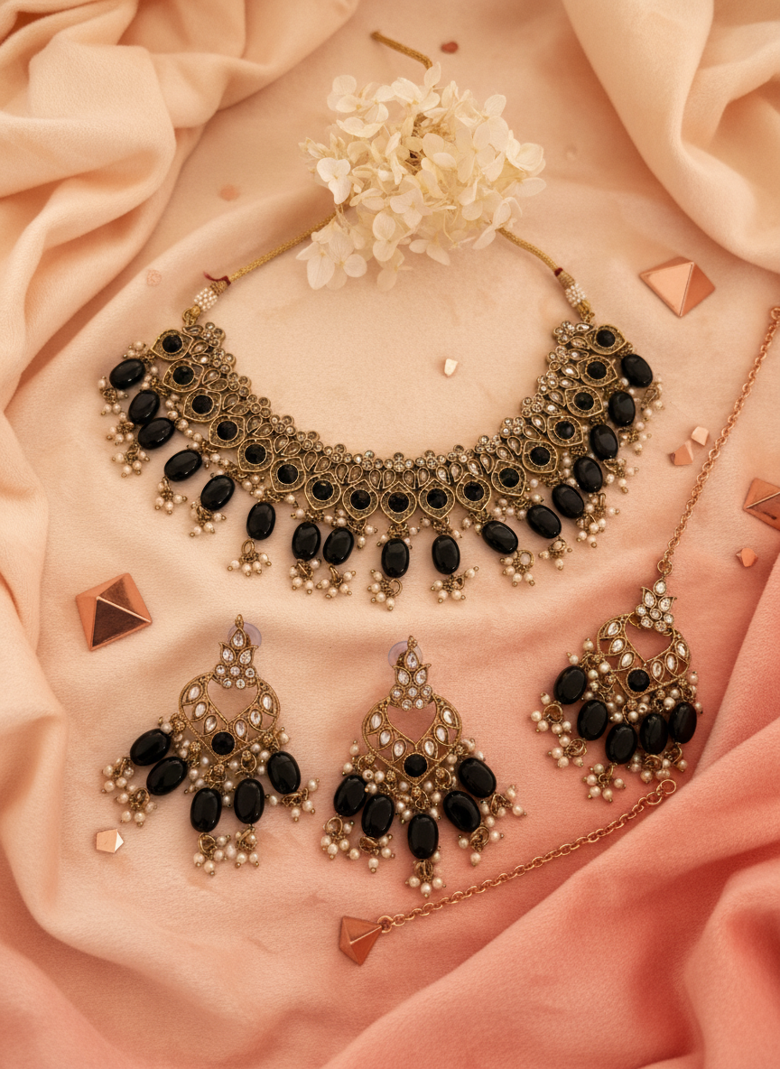 Jewellery set on peach background