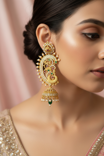 Jhumka earrings on model