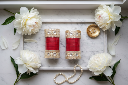 Kundan Bangles Luxury White Vanity Flat Lay