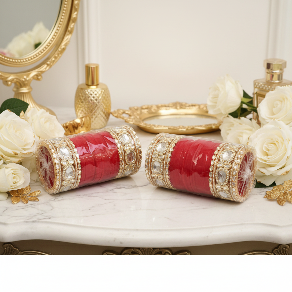 Kundan Bangles Luxury White Vanity Square