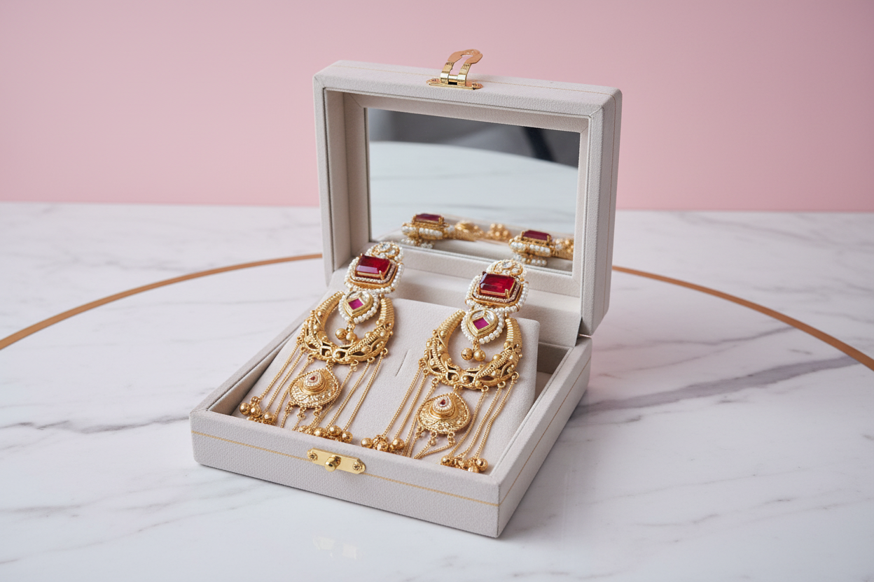 Kundan Earrings Box with Mirror