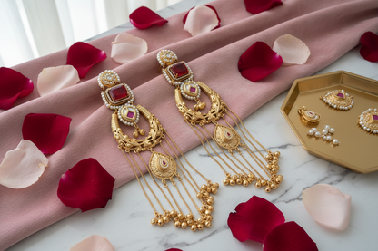 Kundan Earrings Flat Lay