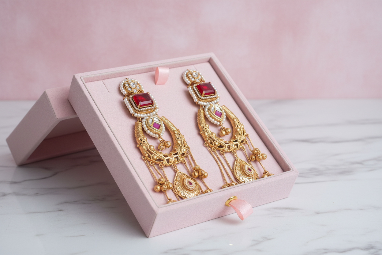 Kundan Earrings in Box