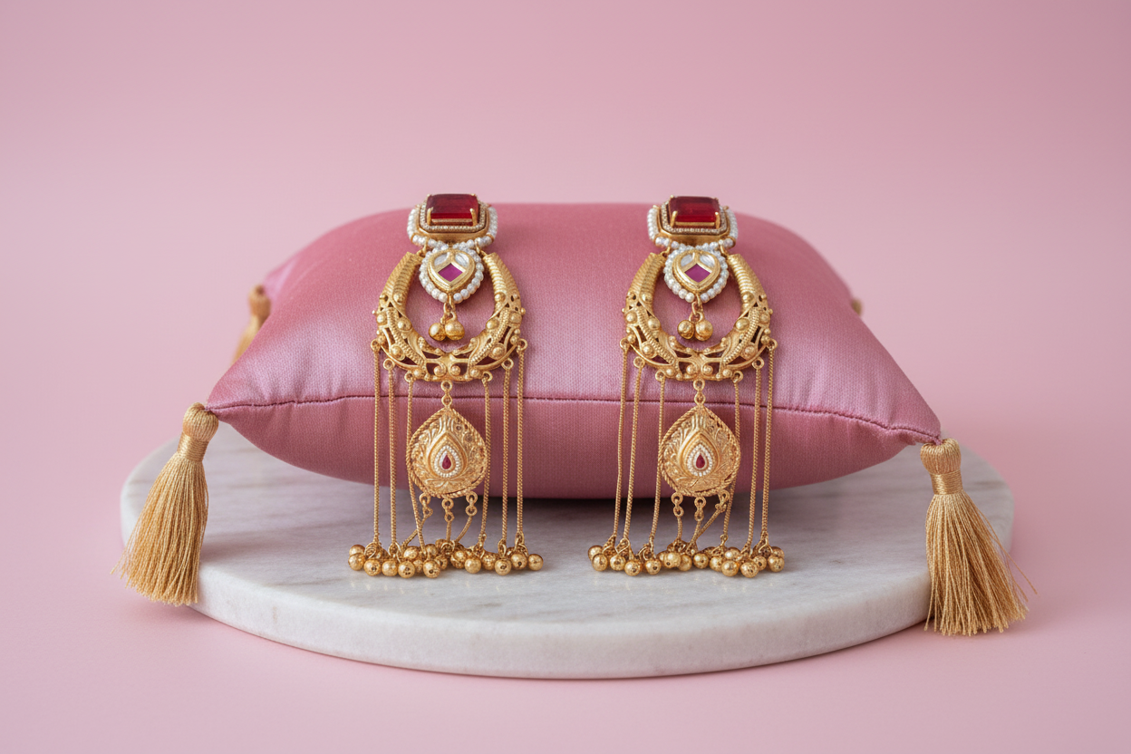 Kundan Earrings on Cushion